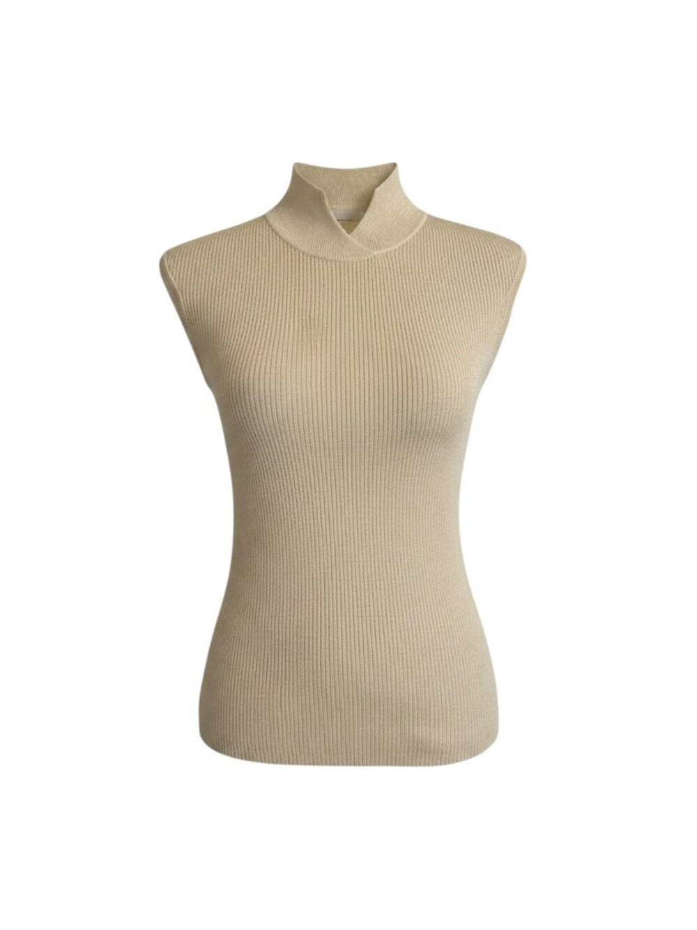 Coldwater Creek Silk Blend Metallic Gold Ribbed Sleeveless Mock Neck Top XS 4